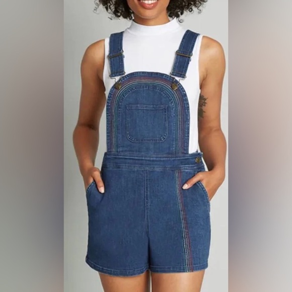 NWT ModCloth Jeans | Over the Rainbow Denim Shortalls Size 0 - Picture 1 of 5